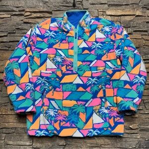 Chubbies Reversible Jacket Pullover Fleece Aztec Men's Medium T Snap 1/4 Zip